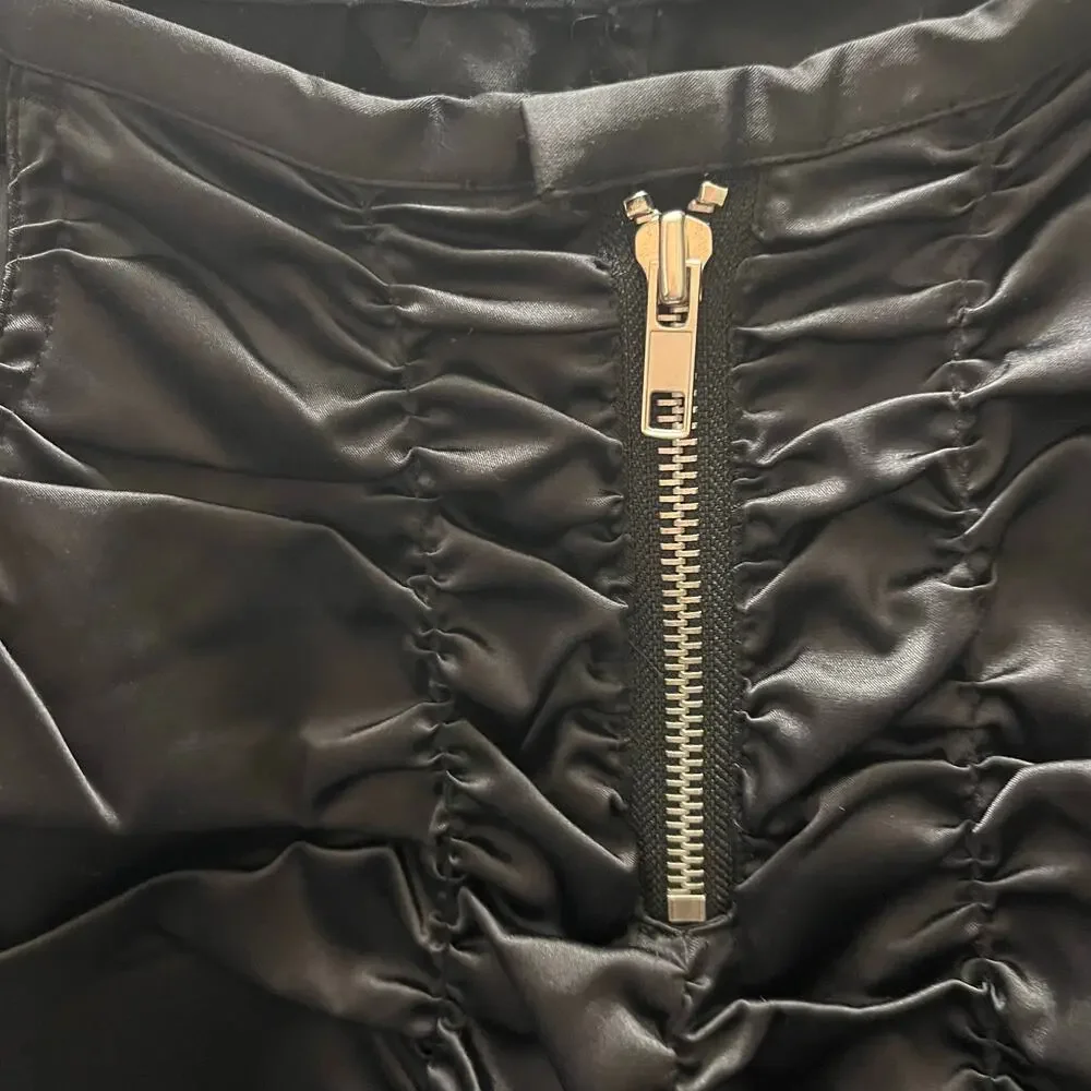 Seven Express Y2K Ruched Satin Cargo Pants Flare Leg Black 26 Cyber Clubwear - Picture 9 of 10